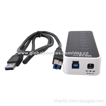 Hot Selling 7-port USB3.0 Hub with USB3.0 Cable and External Power Adapter